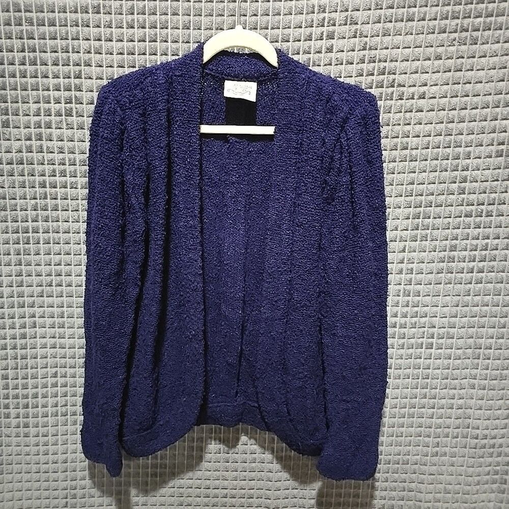 VTG Purple Open Cardigan Sweater SzM ItalianMob Popcorn Knit 80s Shoulder Pads